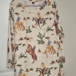 SHEIN Cream Cowboy Print Long Sleeve Tee